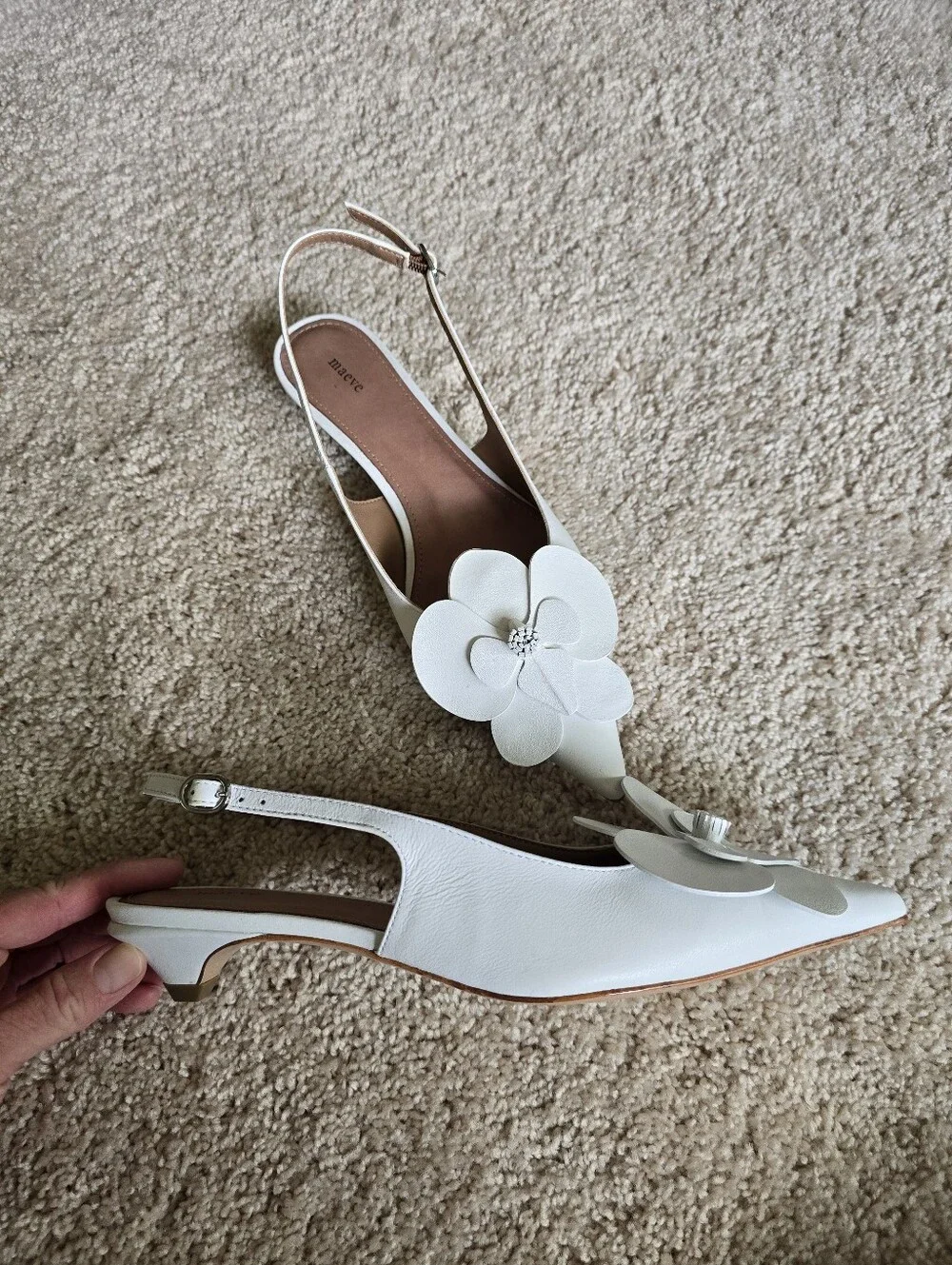 Anthropologie Maeve Floral Orchid Flower Slingback Heels Size 37 6.5 White Shoes